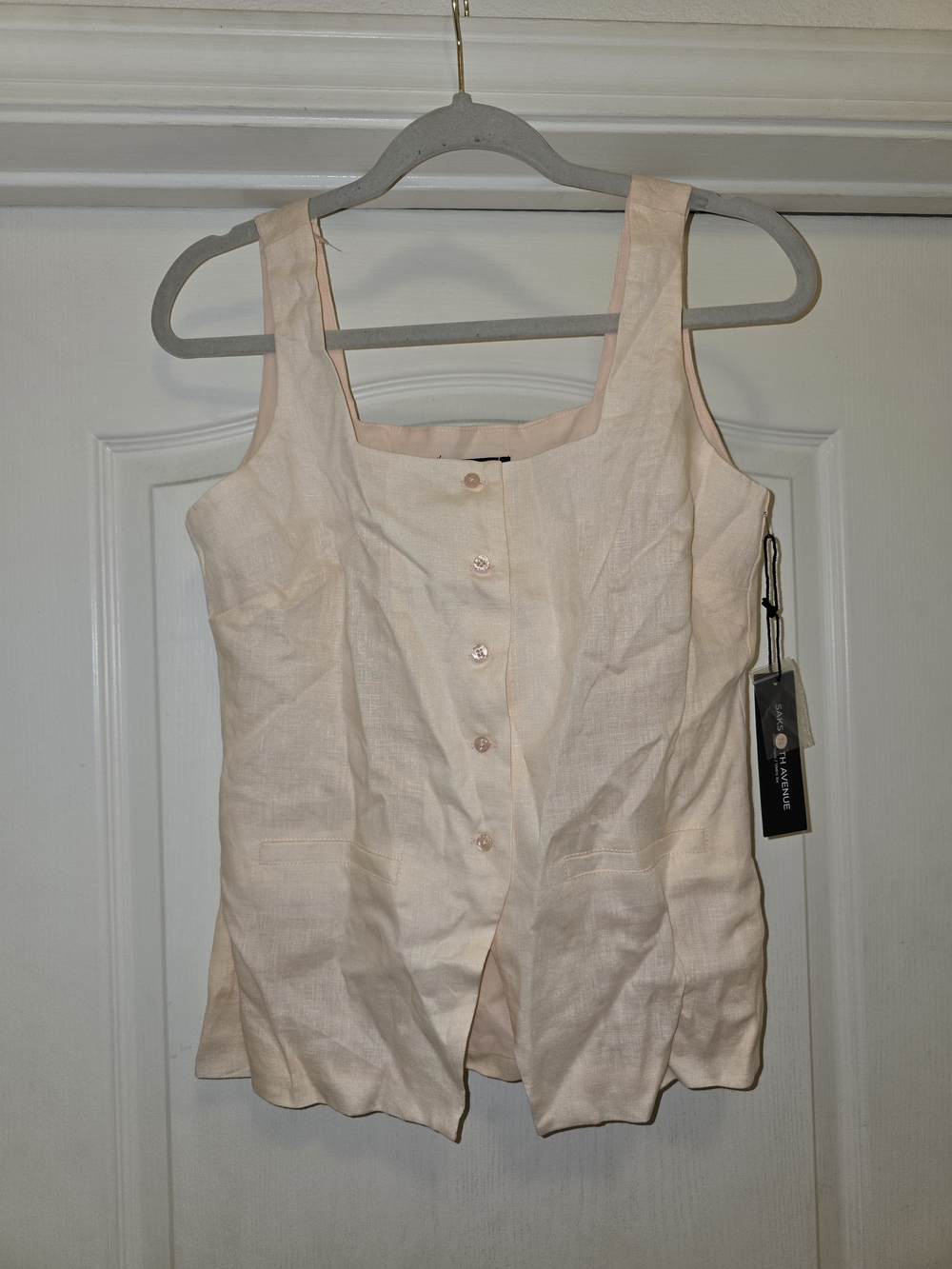 Saks Fifth Avenue Pale Pink Button-Front Linen Camisole